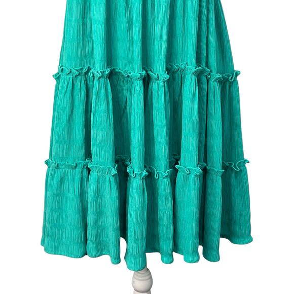 Easel Puff Sleeve Tiered Mini Babydoll Dress Green Small Flowy Romantic Boho NWT - Picture 12 of 13